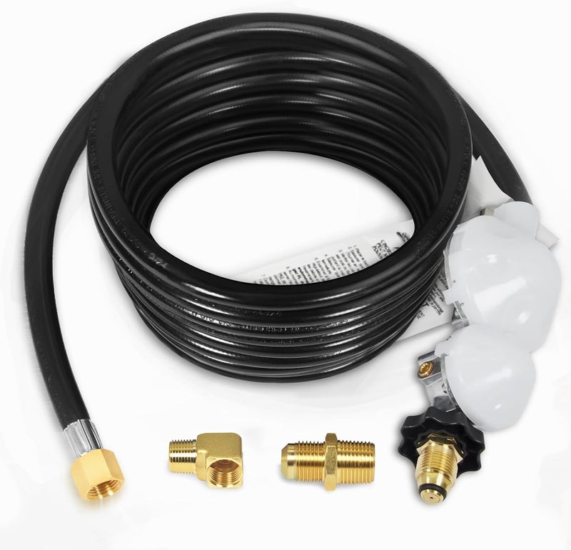 DEEKOOL 24 FT F273684 Propane Hose Compatible for mr heater F273684 buddy heaters Propane Hose f273684 with Regulator for RV, Gill, Gas Stove, Gas Generator, 3/8in Female x 3/8in Male Street Elbow - Image 1